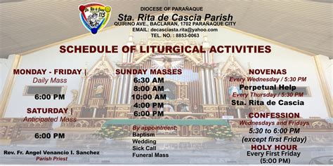 Sta. Rita de Cascia Parish mass schedule 2024 .